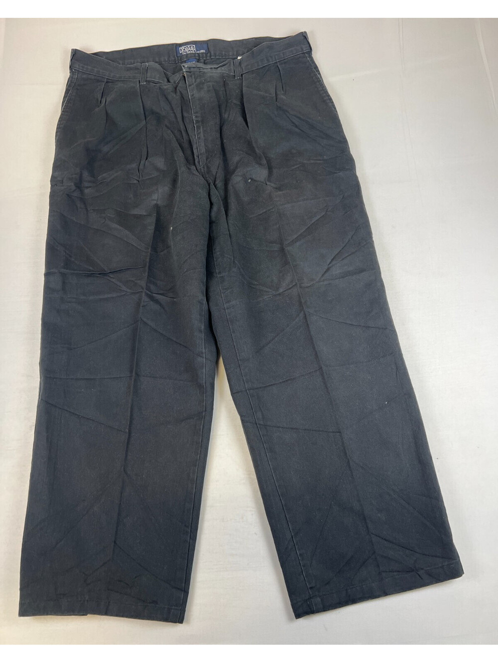 Vintage Polo Ralph Lauren Men 38x30 Black Cotton Chino Pants Pleated Trousers